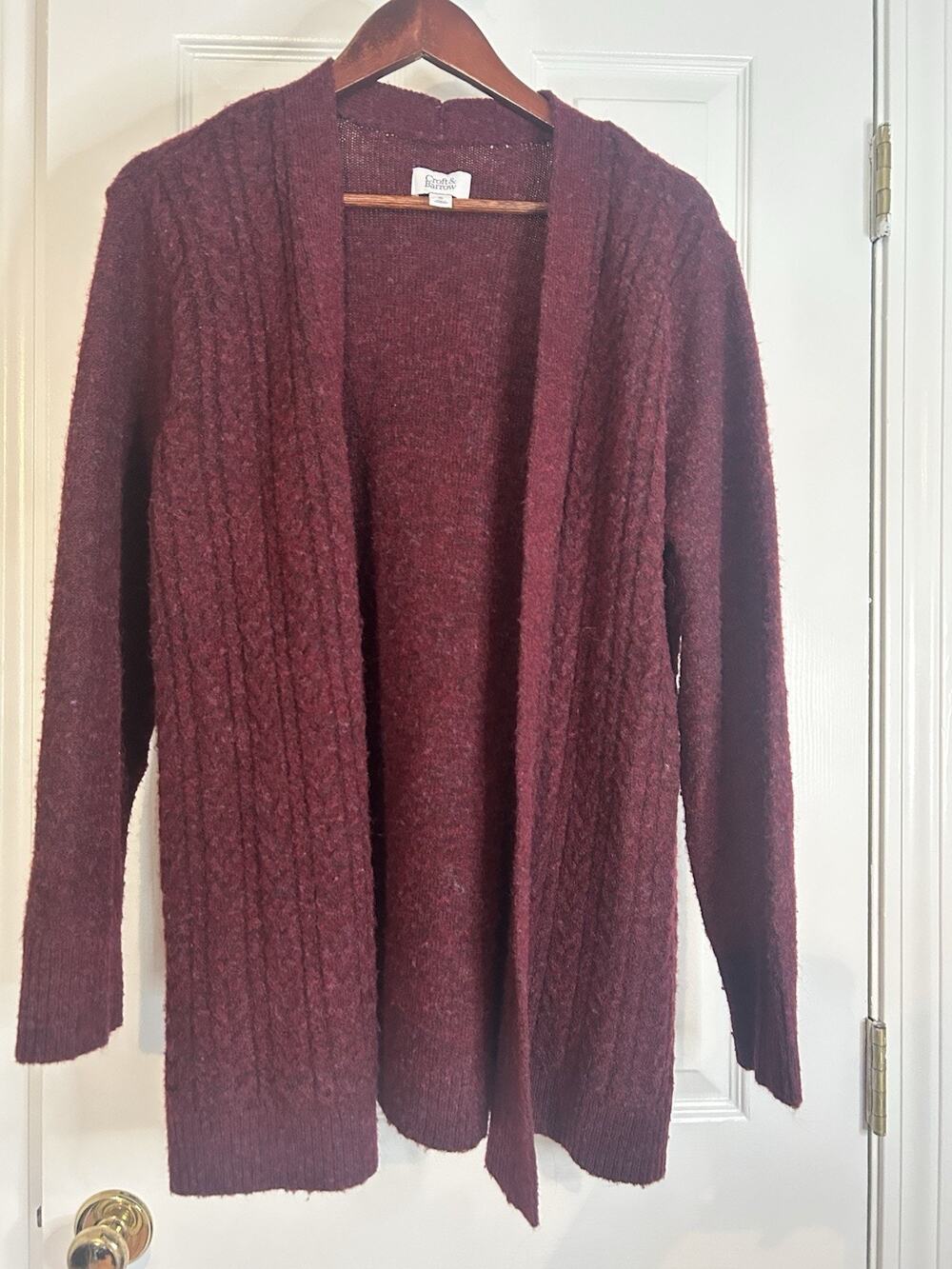 Croft & Barrow Women’s XL Burgundy Marled Cable Knit Open Front Cardigan